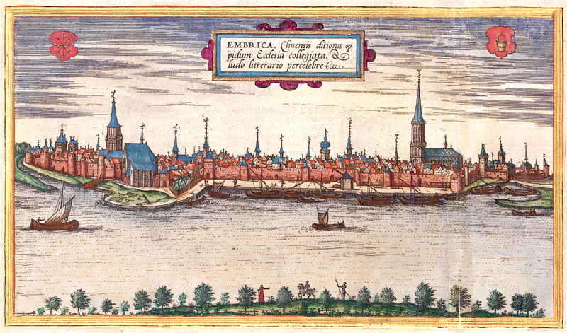 Gezicht op Emmerich 1572 Braun en Hogenberg